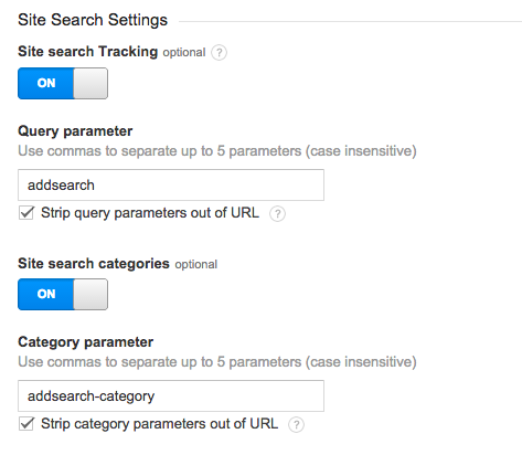 Google Analytics AddSearch setup