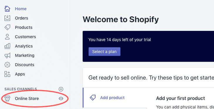 Picture of Shopify dashboard themes selector.