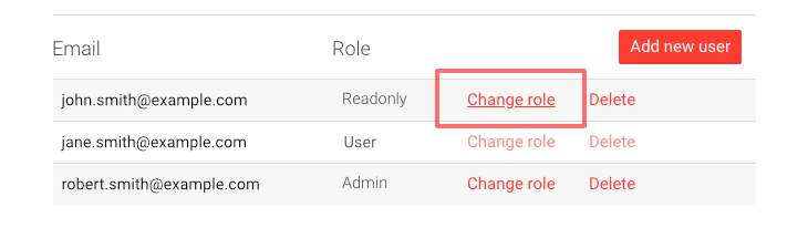 Picture of changing user role in AddSearch dashboard.