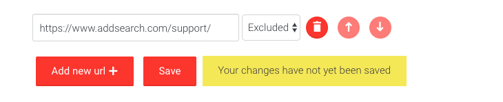 Picture of Site areas exclusion rule in AddSearch Dashboard.