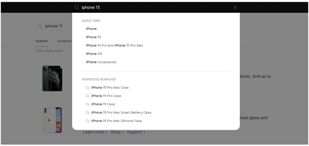 Searches in the search bar done without autocomplete show “No