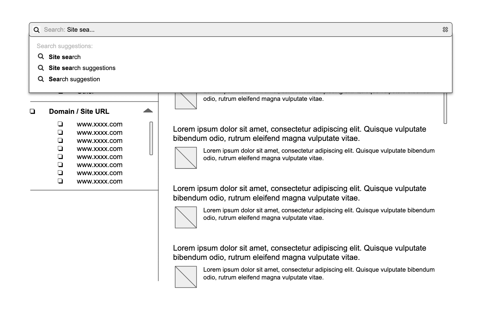 Site search wireframe for search UI design example