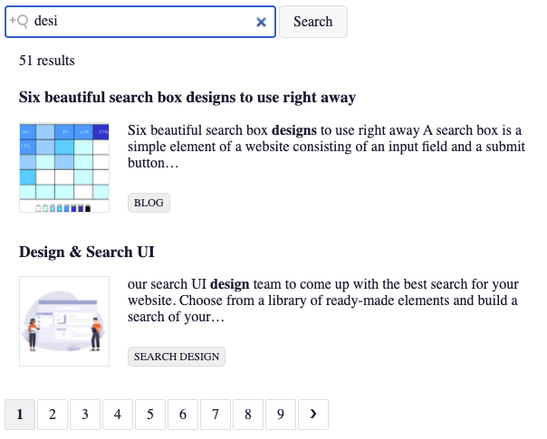 Picture of pagination component from Search UI Library.