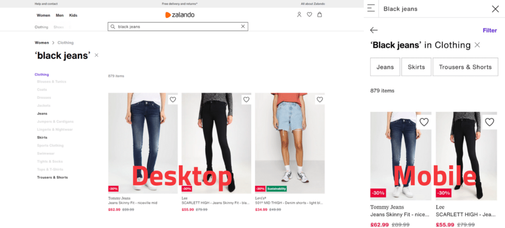 Zalando search results example