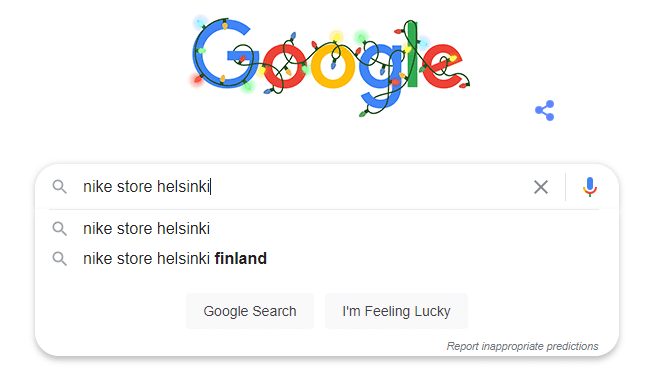 Navigation search: Google Search autocomplete example