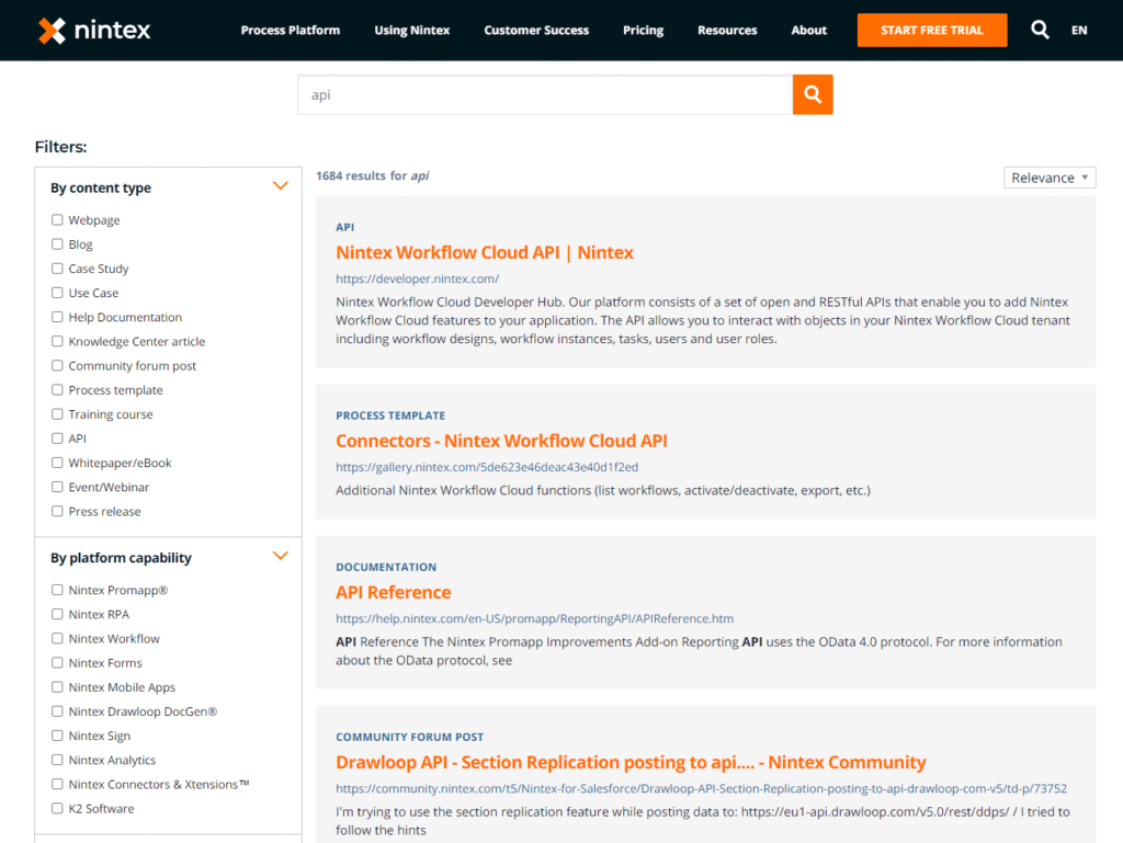 Nintex documentation search