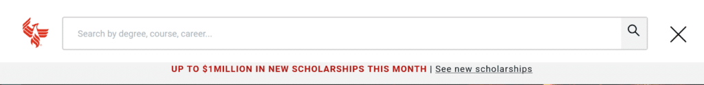 University of Phoenix Prompt Text in site search example