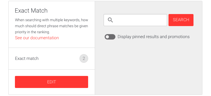 Picture of the Exact match boost user interface.
