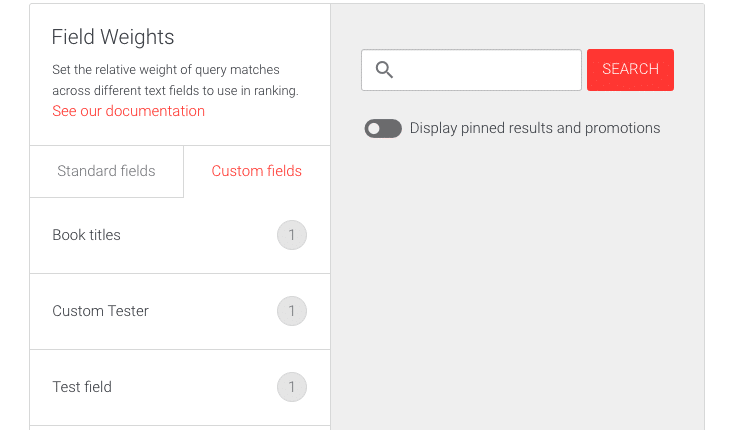 Picture of the Field weights Custom fields user interface.