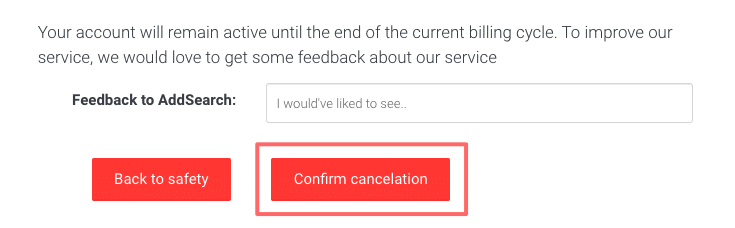Picture of user interface for confirming subscription cancelation