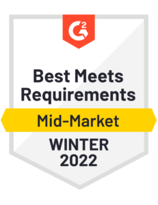 G2 badge Winter 2022 Best Meets Requirements Mid-Market