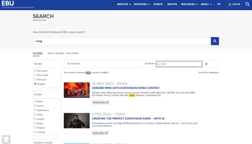 EBU - one of the best search UI design examples