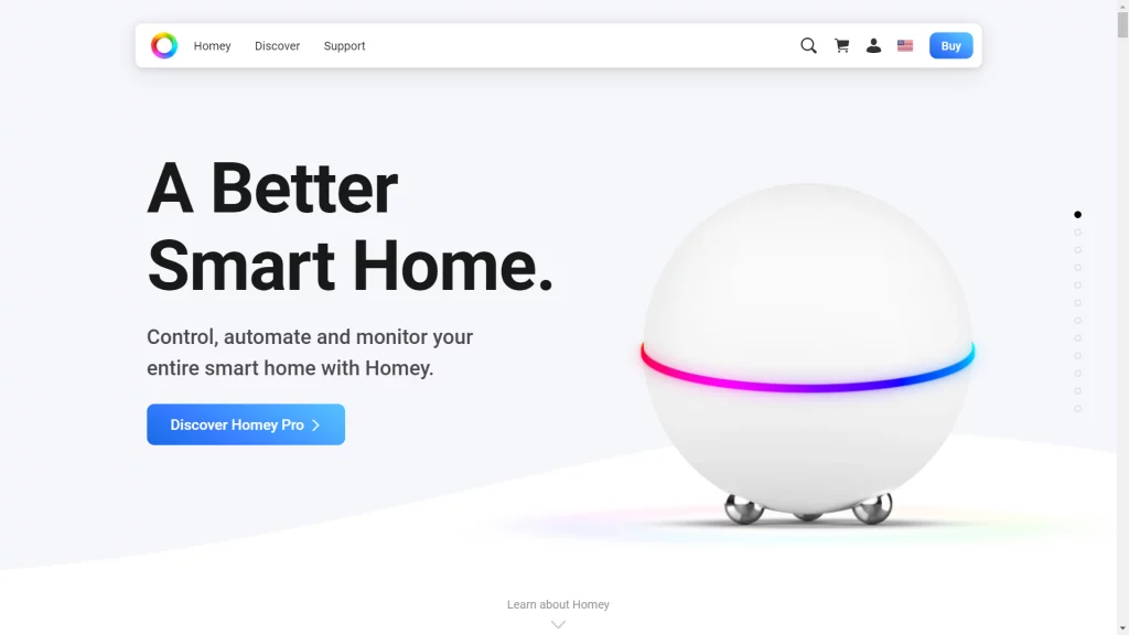 Homey -smart home solutions website cleverly uses white space.