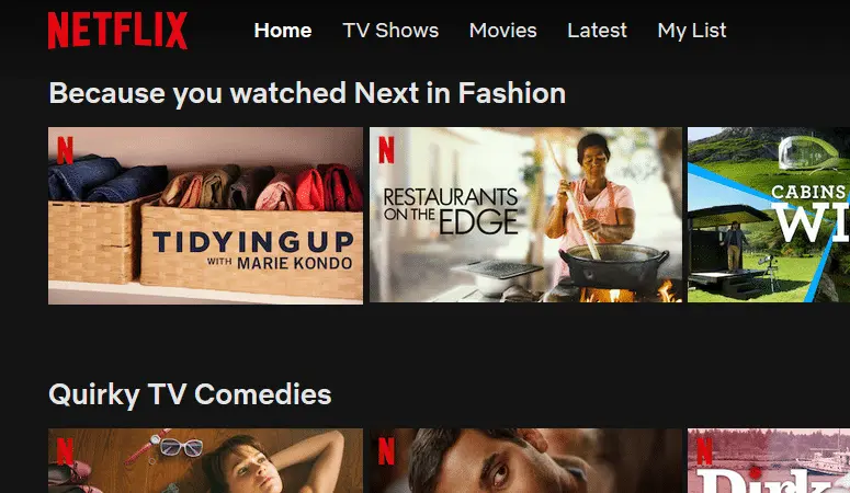 Picture that exemplifies how NetFlix personalizes their search. 