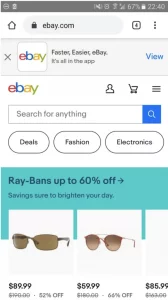 Ebay has its site search optimized for Mobile: putting the site search in the center, offering categories and deleting any unnecessary UI for mobile.