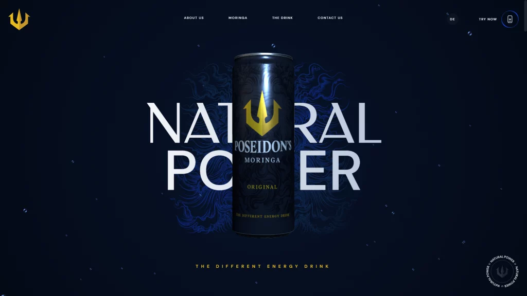 Poseidons energy drink Website offers an engaging scroll animation 