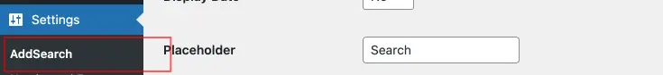AddSearch plugin settings link in WordPress dashboard. 