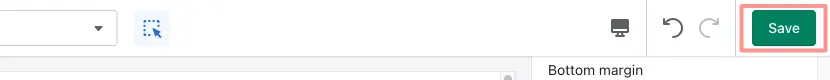 A picture Save button for saving changes made for the theme in Shopify admin theme editor page