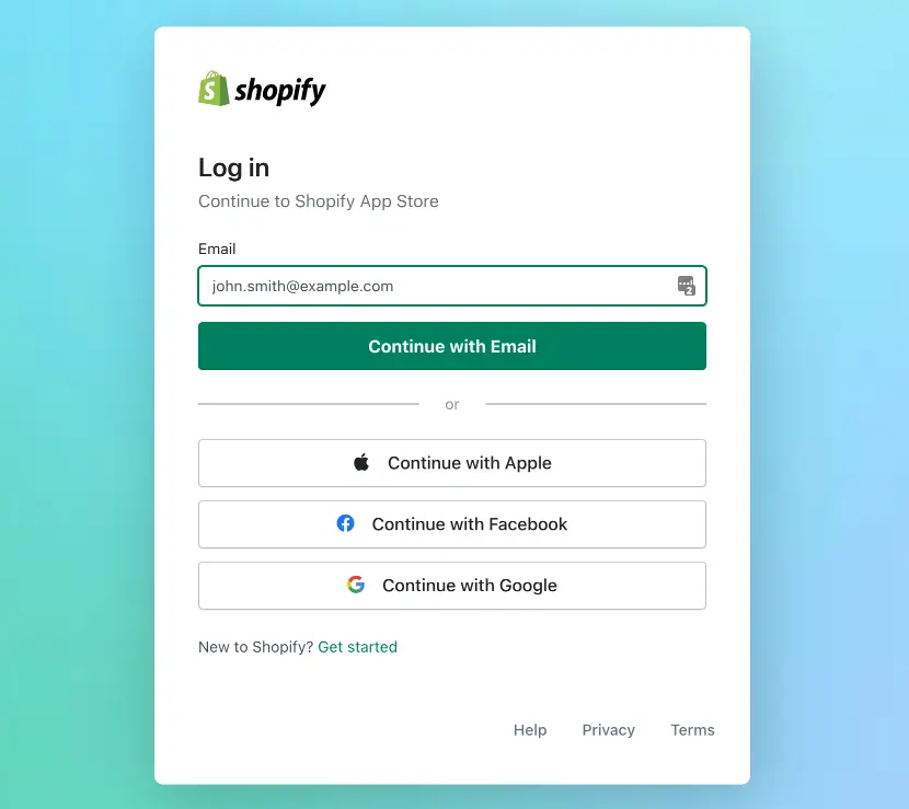 Picture of a Shopify login screen.