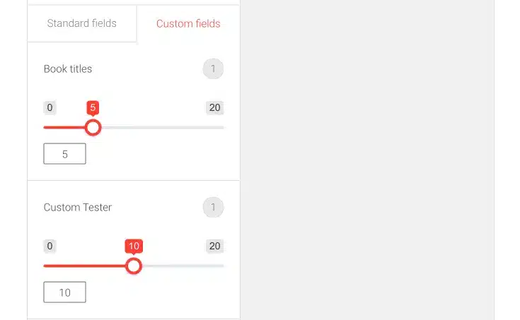 Picture of ranking tools' custom field sliders.