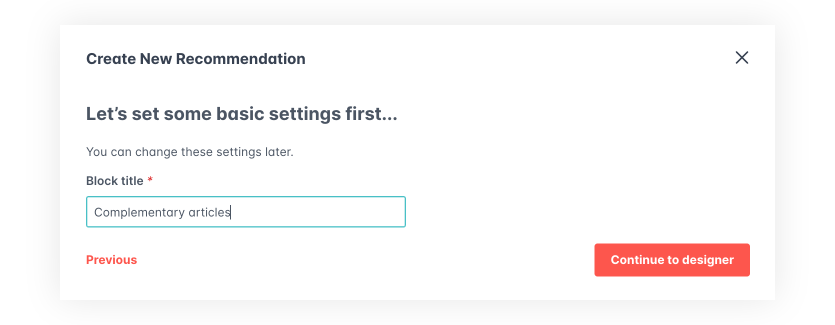 AddSearch Recommend Create New Block UI.