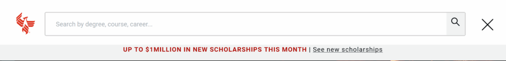 University of Phoenix Prompt Text in site search example
